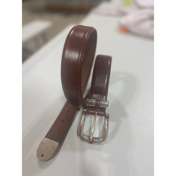 Brighton Leather Belt Western Engraved Silver Buckle Set Style 9A207 Size 32 ML - Picture 8 of 9